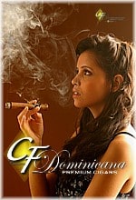 Cigar waitress smoking Churchill cigar at NYC event